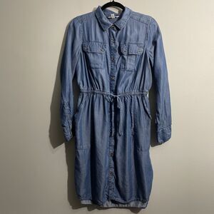 Time & True Women’s M Blue Chambray Long Sleeve Midi Dress Casual